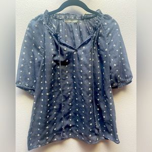 StitchFix Daniel Rainn Ruffle Tie Neck Blouse - Sheer Blue/Gray - Size Medium